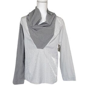 Palmer Harding Long Sleeve Cowl Neck Striped Cotton Pullover Poplin Top Sz 2 / 4